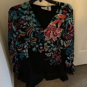 Susan Graver Black Multicolor Floral Blouse